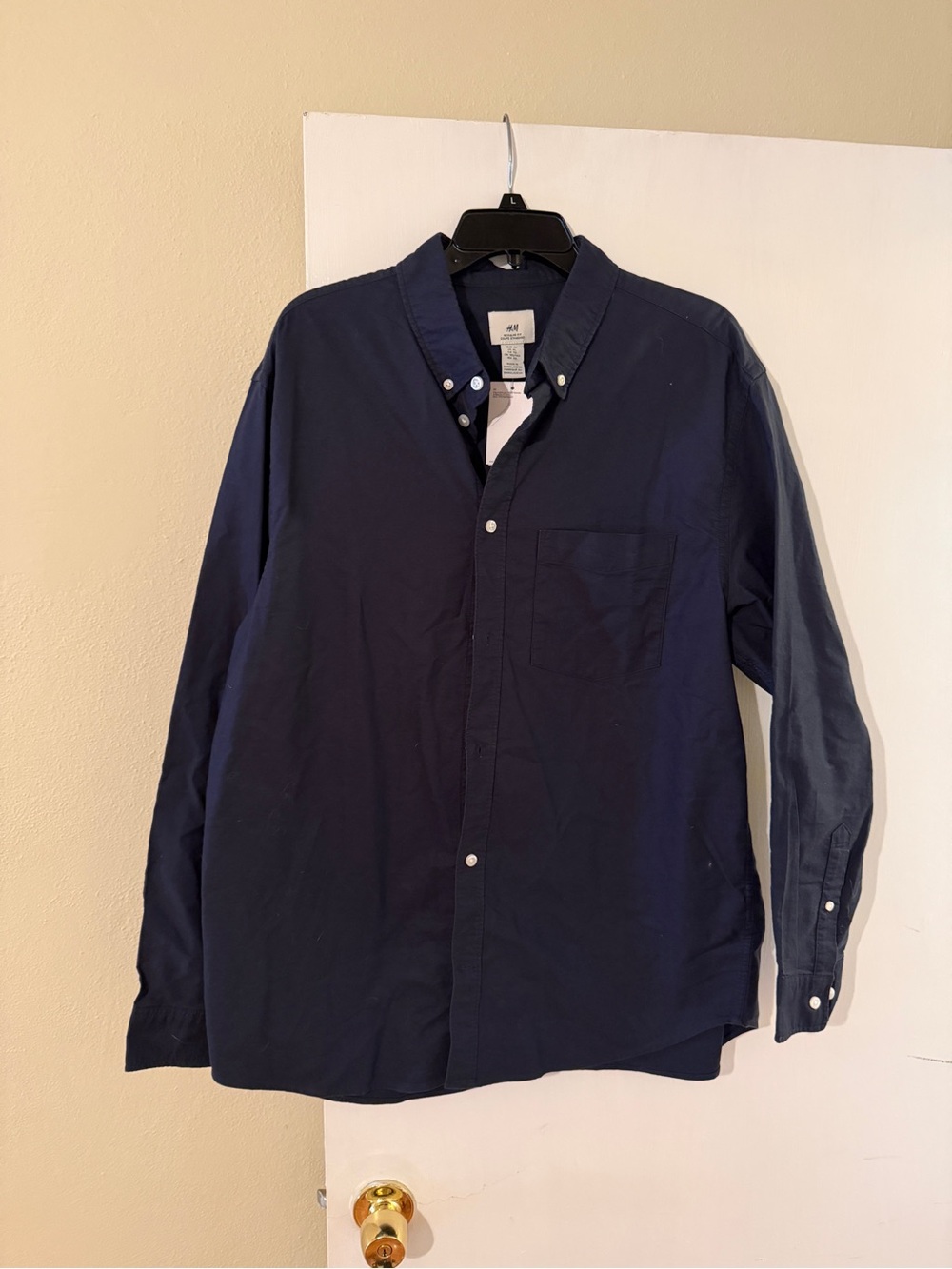 H&M Men's Navy Blue Button-Down Casual Shirt